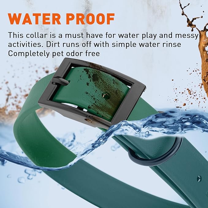 Dogline Biothane Waterproof Dog Collar Strong Coated Nylon Webbing with Black Hardware Odor- Proof for Easy Care Easy to Clean High Performance Fits Small Medium or Large Dogs, Hunter Green