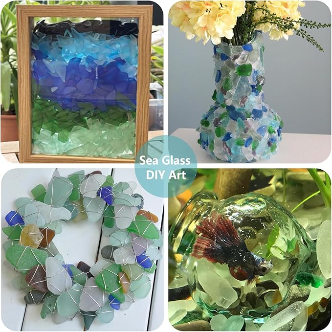 Sea Glass Block - 1LB White Frosted Sea Glass - Vase Filler and Aquarium Ornament, DIY Craft Supplies for Art, Sea Glass Decor, Beach Weddings, and Home Decor