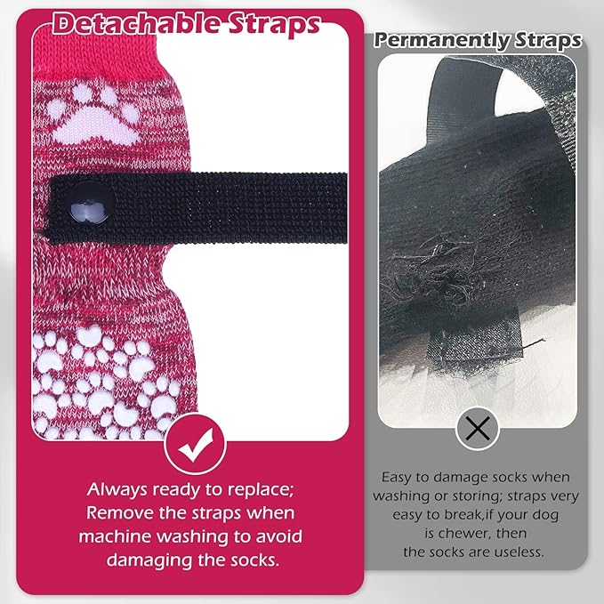 EXPAWLORER Anti Slip Dog Socks to Prevent Licking Paws, Dog Shoes for Hot Pavement, Dog Booties for Small Medium Large Senior Dogs, Traction Control Boots & Paw Protectors for Hardwood Floors Rose