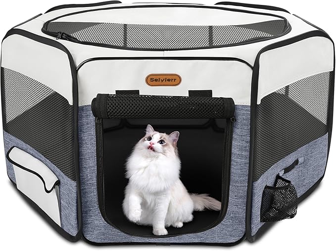 Dog Playpen, Portable Pet Play Pen Foldable Carrying Case, Puppy Pens Outsid for Small Cat Indoor/Outdoor, Removable Mesh Shade Cover