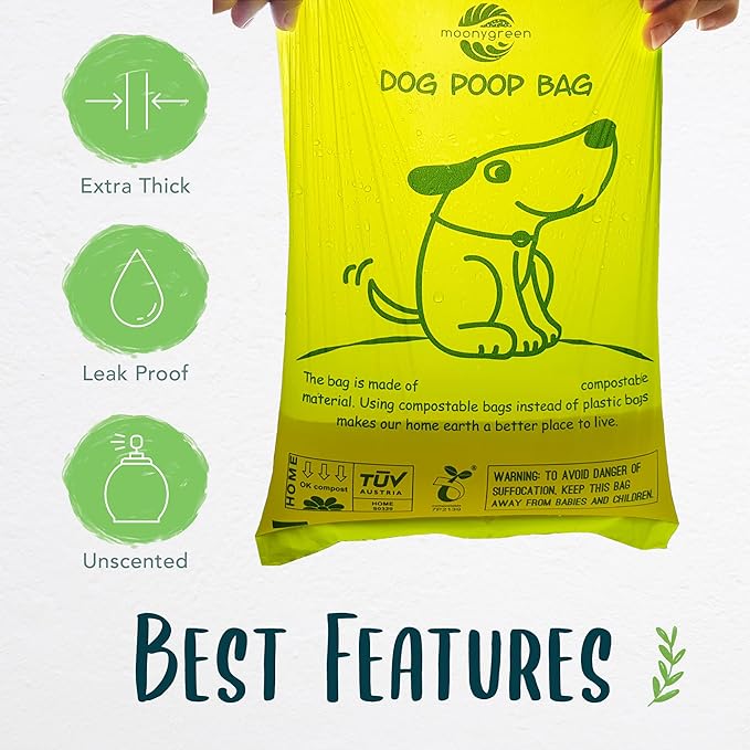 Compostable Dog Poop Bag Rolls, Doggie Poop Bags Refills, Eco-Friendly Pet Waste Bags, Vegetable-Based Unscented, Extra Thick, Leak Proof, Size 9 x 13 Inches, 360 count