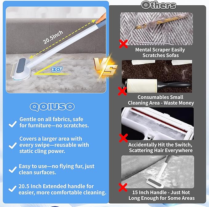 Pet Hair Remover for Furniture – 23.2Inch Reusable Dog & Cat Hair Removal Brush, Washable Lint Cleaner with Long Handle, 4-in-1 Pet Hair Remover for Couch, Carpet, Clothes & Bedding