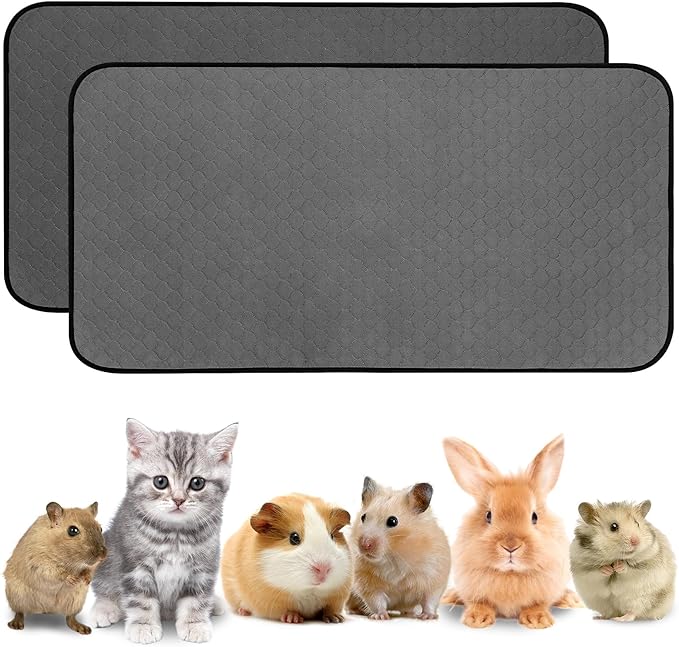 Washable Guinea Pig Liners for Cage, 2 Pack 24" X 47" Super Absorbent Reusable Guinea Pig Bedding Pee Pads Tarp Bottom for C&C Cage with Rabbits, Bunny, Chinchesillas, and Other Small Animals