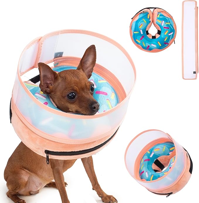 Inflatable Dog Cone Collar with Enhanced Anti-Licking, Soft Neck Donut for Dogs Cats, Recovery Pet Cone Collar After Surgery for Large Medium Small Dogs (Donut Blue, Small)