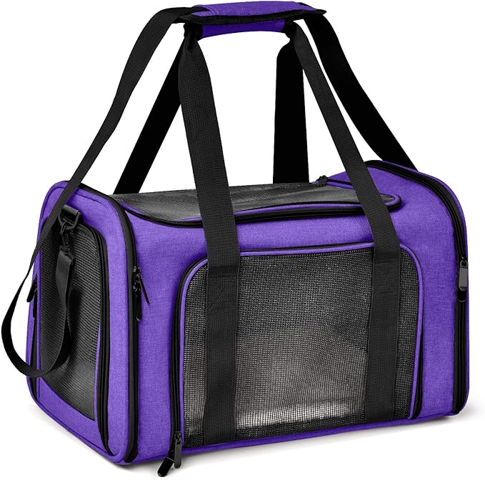 Pet Carrier for Small Medium Cats Dogs Puppies up to 15 Lbs, Airline Approved Small Dog Carrier Soft Sided, Collapsible Travel Puppy Carrier - Purple