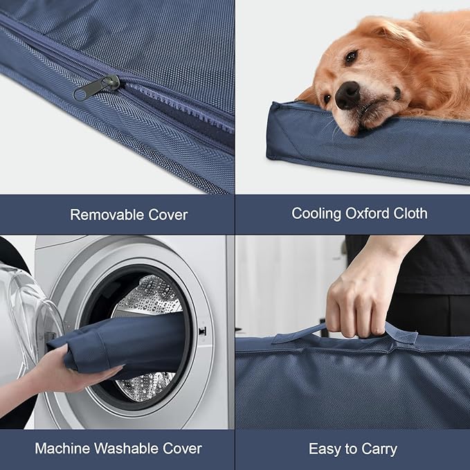 Outdoor Large Dog Bed, Waterproof Dog Bed for Large Dogs, Egg Crate Foam Pet Bed with Removable Washable Oxford Cooling Cover, Navy