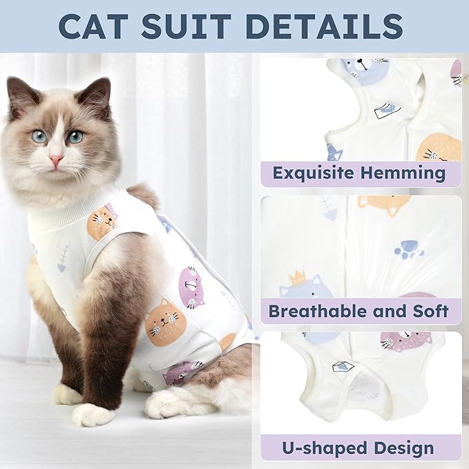 Cat Recovery Suit for Spay Abdominal Wounds, Breathable Cat Onesie for Cats After Surgery Female, Kitten Surgical Recovery Suit Female Cone of Shame Alternative for Cats Anti Licking