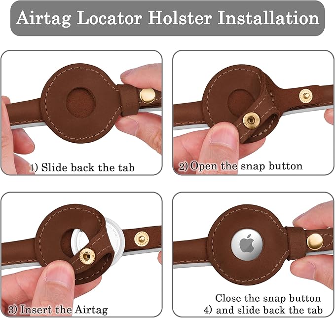 OOPSDOGGY Rolled Leather Dog Collar with Airtag Holder - Reflective Round Airtag Dog Collar - Soft Tracking Pet Collar for Small Dogs Puppy Cats Kitten (Brown, L, 14"-18")