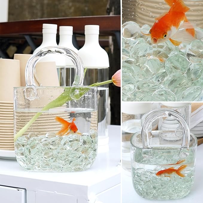 1LB Clear Flat Glass Marbles for Vases, Gemstone Beads Vase Filler Decorative Glass Pebbles for Fish Tank, DIY Crafts, Aquarium Decor Rocks