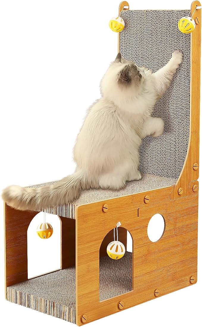Cat Scratcher, Cat Scratching Board, L Shaped Vertical Cat Scratcher for Wall and Couch Protection, Cat Cardboard Scratcher with 4 Ball Toys for Indoor Cats