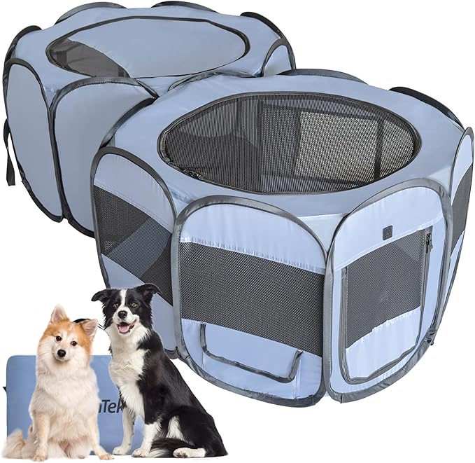 EighteenTek XLarge 2-in-1 Pop up Dog Playpen, Assembly-Free, with Leakproof Pet Pee Pads,Portable Foldable Cat Tent Enclosure Indoor Outdoors Puppy Kittens Small Animals Crates (L, 90" Lx45 Wx28 H)