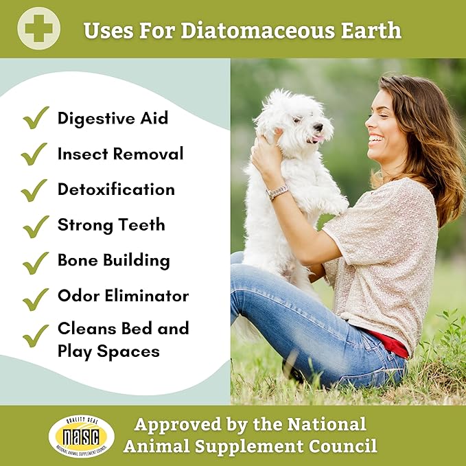 Wholistic Pet Organics DE for Dogs Organic Food Grade for Dogs - 13 Oz - Safe Non-Chemical Freshwater Silica Improves Overall Health