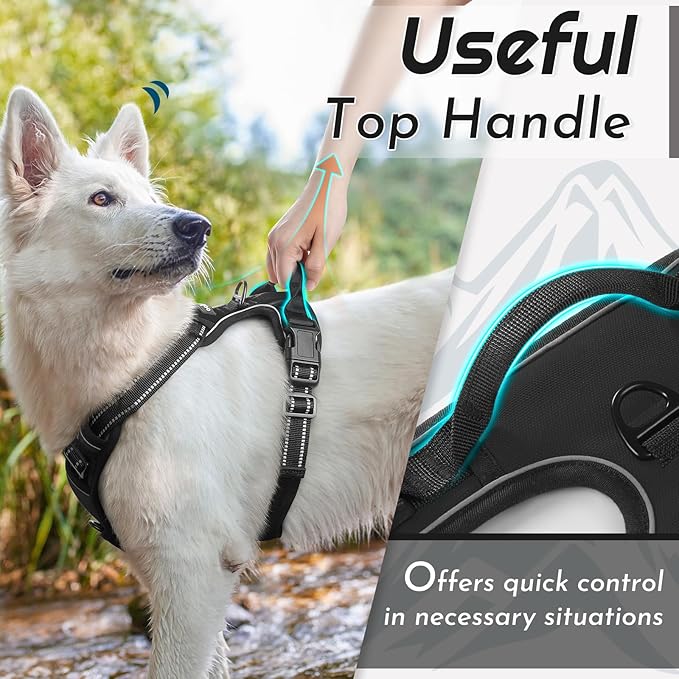 Eagloo Dog Harness Medium Sized Dog, No Pull Service Vest with Reflective Strips and Control Handle, Adjustable and Comfortable for Walking, No Choke Pet Harness with 2 Metal Rings, Black, M