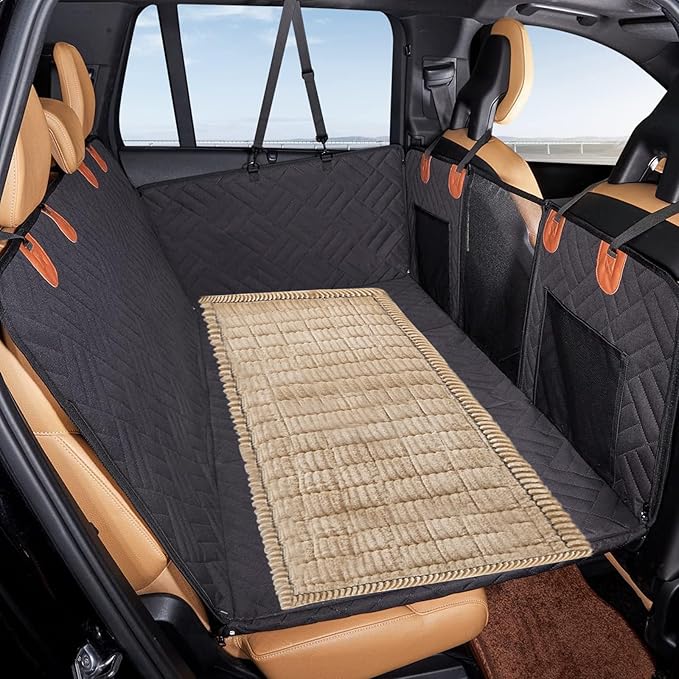VClife Dog Bed Mat for Car, Anti Slip Pet Bed Travel Pad Comfortable Furry Dog Car Seat Cover for Backseat Extender, Washable Pet Cushion Bed Mat for Indoors & Outdoors (Brown, 51"×23.6")