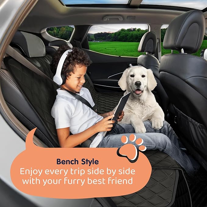 XL Dog Car Seat Cover for Back Seat, Waterproof Hammock for Car, SUV & Truck, Non-Slip Backseat Cover for Dogs, Heavy-Duty Dog Hammock Style Seat Protector Pets, Easy to Install & Clean