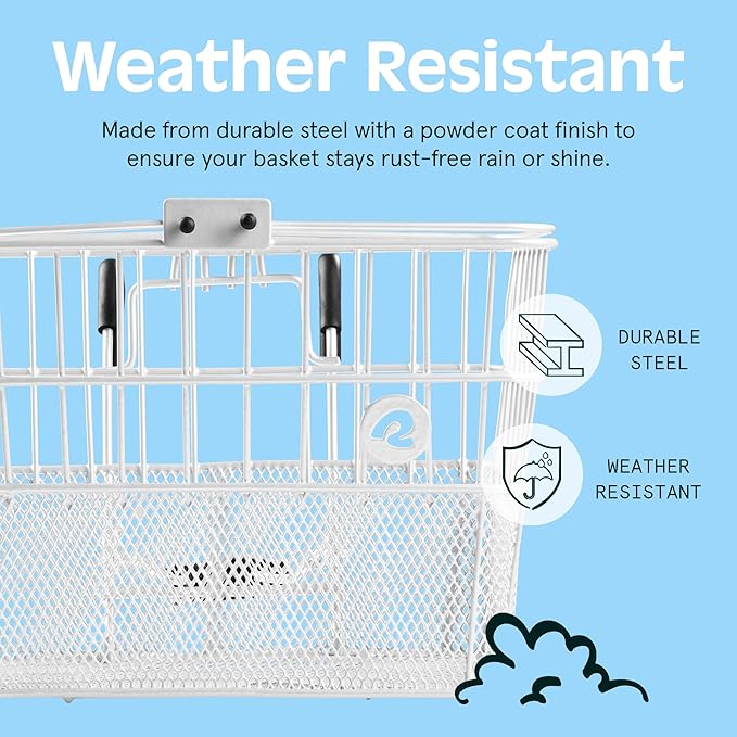 Retrospec Apollo Detachable Front Bike Basket Steel Half-Mesh with Integrated Detachable Hooks and Built-In Handle, Easy Assembly and Portability for Bicycles