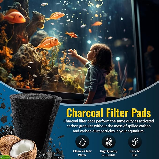 Aquarium Carbon Pad - Cut to Fit Carbon Infused Filter Pad Media for Clean & Clear Fish Tank and Ponds (Carbon filter, 10.5" x 36")