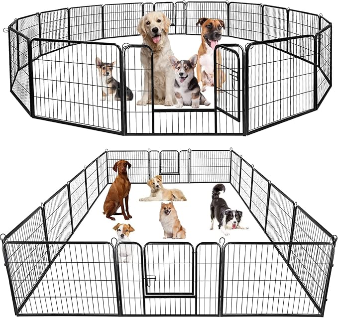 BestPet | Dog Playpen | 24 Inch, 16 Panels | Heavy Duty Metal Pet Exercise Pen | Indoor Outdoor Fence Panels | Rust-Resistant, Removable, Tool-Free Setup | Anti-Skid, Expandable Design
