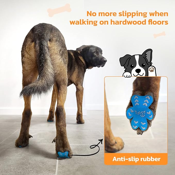 Anti-Slip Dog Paw Protector Pads for Senior Dogs, Dog Paw Blue Stickers with Strong Traction on Hardwood Floor, Dog Essentials,12sets(48pcs) XXL (61-80lbs)