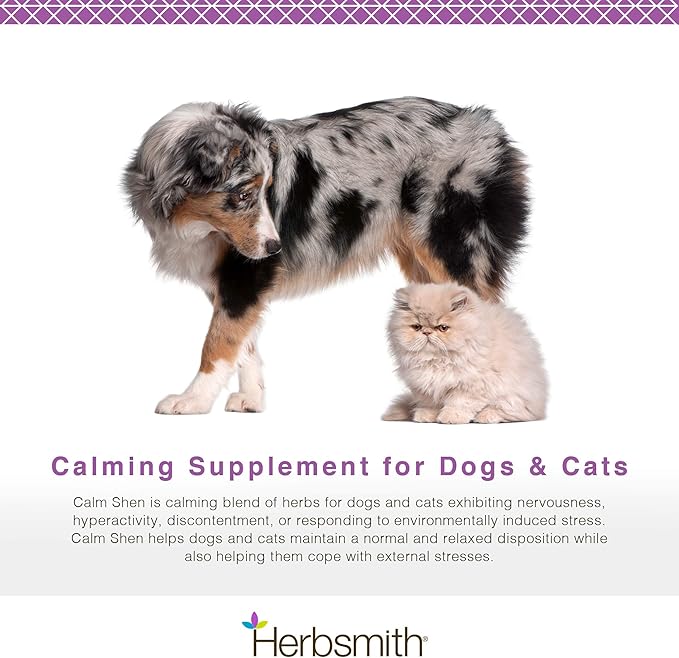 Herbsmith Calm Shen – Herbal Blend for Dogs & Cats – Natural Anxiety Remedy for Dogs & Cats – Feline and Canine Calming Supplement – 75g Powder