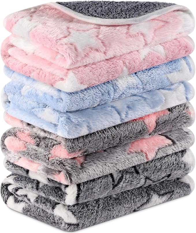 Reginary 4 Pcs Waterproof Guinea Pig Blankets Washable Small Animal Fleece Bedding Absorbent Guinea Pig Cage Liners Reusable Pet Pee Pad Sleep Mat for Hamster Ferret(Cute Star Pattern,12 x 12 Inch)