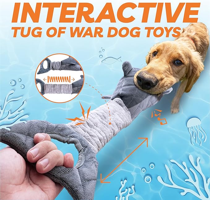 Dog Toys for Small Dogs, Squeaky Tough Dog Toys for Aggressive Chewers, Plush Dog Chew Toys for Teething, Interactive Shark Dog Toys to Keep Them Busy, Puppy Toys for Small, Medium,Large Breeds