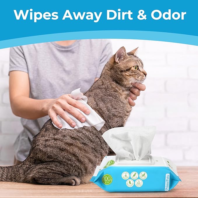 PrimePets Dog Grooming Wipes, 600 Count, 6x8 Inch Deodorizing Wipes for Dogs & Cats, 100% Fragrance Free, Natural Pet Wipes for Cleaning Face Bum Eyes Ears Paws Teeth, Dog Wipes