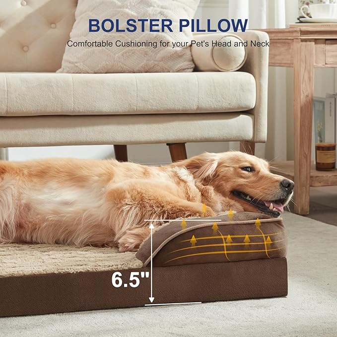 FURTIME Orthopedic Dog Beds for Large Dogs, Egg Foam Dog Bed with Ultra Comfy Supportive Foam, Washable & Waterproof Pet Couch, Nonskid Bottom