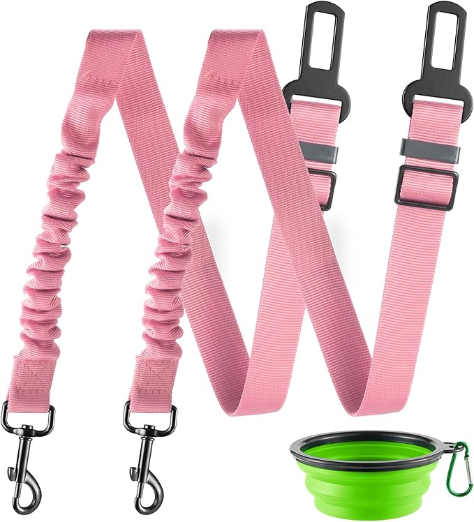 LivTee Dog Seat Belt for Car, Retractable Pet Safety Harness, Adjustable Nylon Dog Seatbelt Leash, Comfortable Dog Accessories for Vehicles (Light Pink-2PCS)