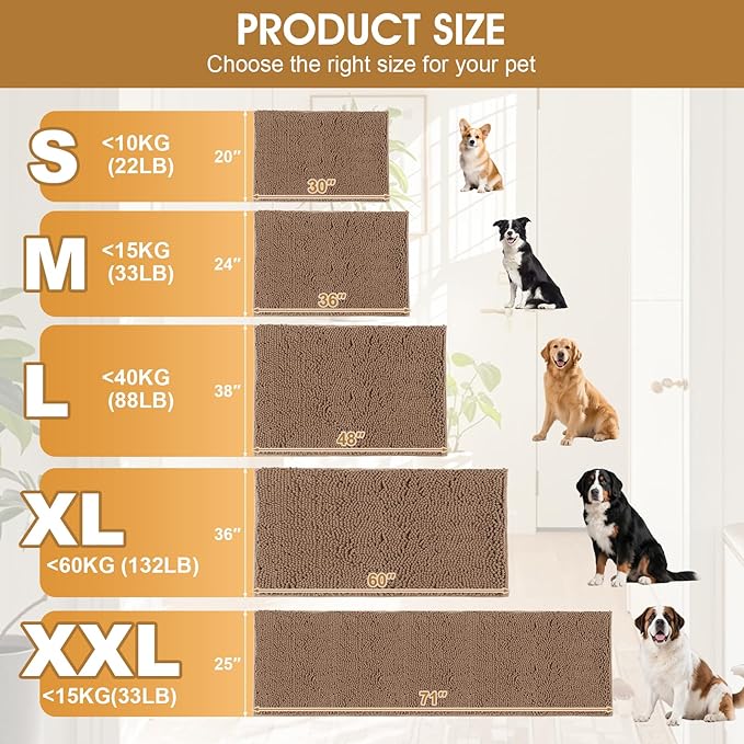IM HOME Extra Large 71" x 25" Camel Dog Door Mats for Muddy Paws, Chenille Absorbent Dog Mat, Non Slip Heavy Mud Mat for Dogs, Soft Pet Bed Mat for Entryway, Mud Paws, Inside Floor