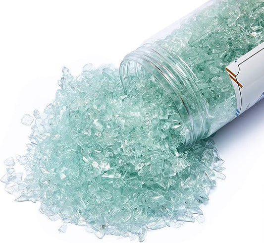 TWINKLING High Luster Crushed Glass Glitter, Broken Glass, Fire Glass Gems Chips for Fire Pit, DIY Resin Art, Epoxy Crafts, Geode Painting, Aquarium Decoration, 6-9mm(370g/13oz.) (Aqua)
