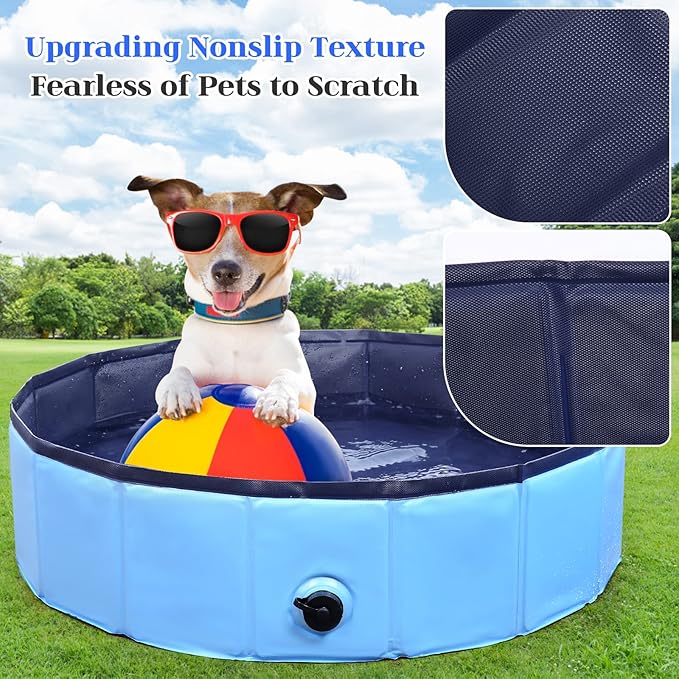 Foldable Dog Bath Swimming Pool Plastic Kiddie Pool Professional Tub Collapsible Grooming Bathtub for Pets Kids Baby and Toddler, 32 x 8 Inches Blue