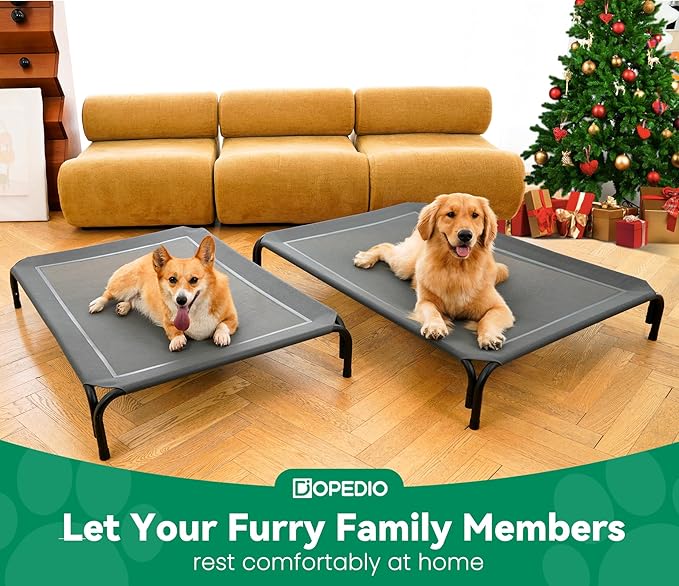 Elevated Dog Bed Raised Outdoor Dog Cot for Medium Dogs, Installation Requires No Tools, Frame with Washable Cooling Breathable Mesh Anti-Slip Feet, Indoor Pet Bed, Grey, 35.4 Inches
