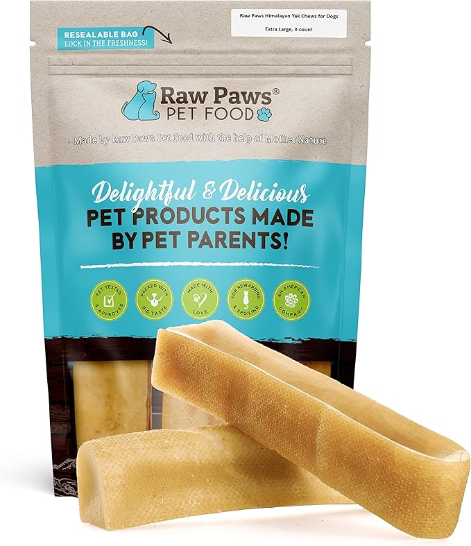Raw Paws Himalayan Yak Chews for Dogs, Extra Large (3 Pack) - Packed in USA - Tibetan Yak Cheese Dog Chews for Medium to Large Breeds - Hard Milk Dog Chew Bones - Single Ingredient - Long Lasting