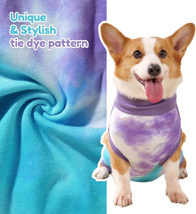 Breathable Dog Recovery Suit for Male/Female, Retro Sky Dye Dog Onesie for Abdominal Wounds, Cone E-Collar Alternative After Surgery to Anti-Licking, Professional Surgery Suit for Dogs