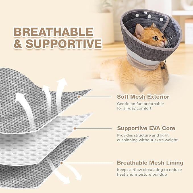 Avont Cat Cone Collar Soft to Stop Licking, Adjustable Foldable Lightweight Kitten Recovery Collar After Surgery for Small Dogs, Elizabeth Cone of Shame Alternative -Darkgrey(S)