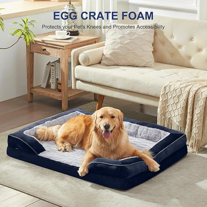 FURTIME Orthopedic Dog Bed for Small Dogs - Waterproof Dog Sofa Beds Small, Supportive Foam Pet Couch Bed with Removable Washable Cover, Waterproof Lining and Nonskid Bottom, Navy Blue