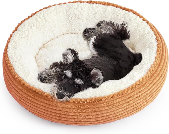 Love's cabin Round Donut Cat and Dog Cushion Bed, 25in Pet Bed for Small or Medium Dogs, Anti-Slip & Water-Resistant Bottom, Soft Durable Fabric Pet Beds, Washable Calming Cat Bed Orange Stripe
