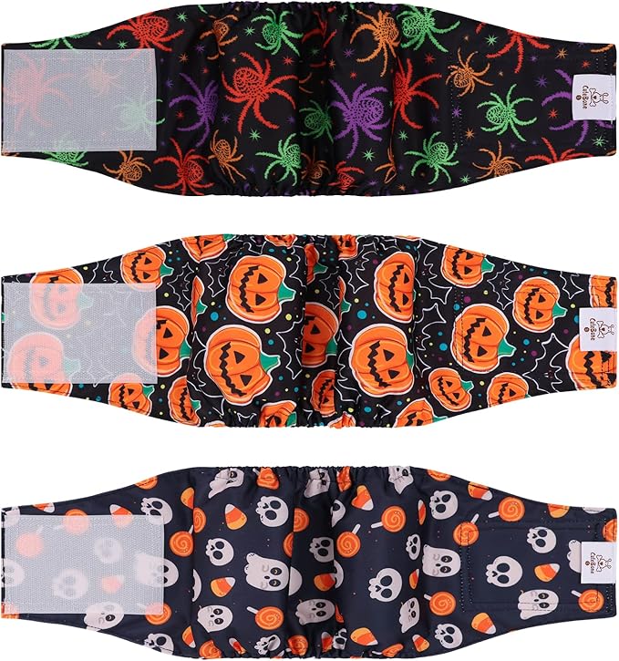 CuteBone Male Dog Diapers Small 3 Pack Halloween Puppy Diapers DM31S