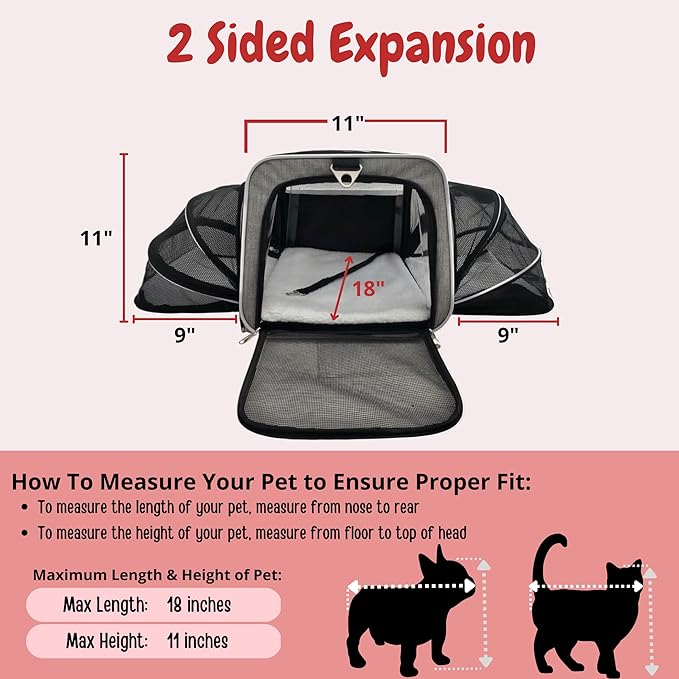 Airline Approved Expandable Premium Pet Carrier on Wheels- Two Sided Expandable Rolling Carrier- Designed for Dogs & Cats- Extra Spacious Soft Lined Carrier! (Grey)