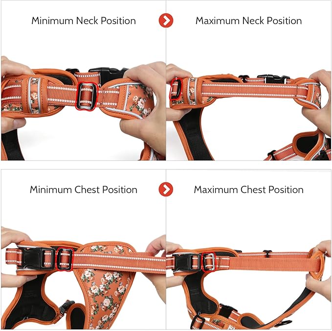 Timos Dog Harness for Large Dogs, No Pull Service Vest with Reflective Strips and Control Handle,No Choke Dog Harness with 2 Metal Rings for Easy Walking,Outdoor Training,Flower Orange, L