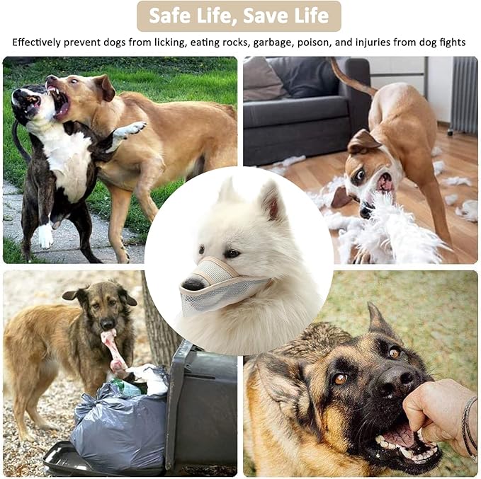 Crazy Felix Nylon Dog Muzzle for Small Medium Large Dogs, Air Mesh Breathable and Drinkable Pet Muzzle for Anti-Biting Anti-Barking Licking (XS, Beige)