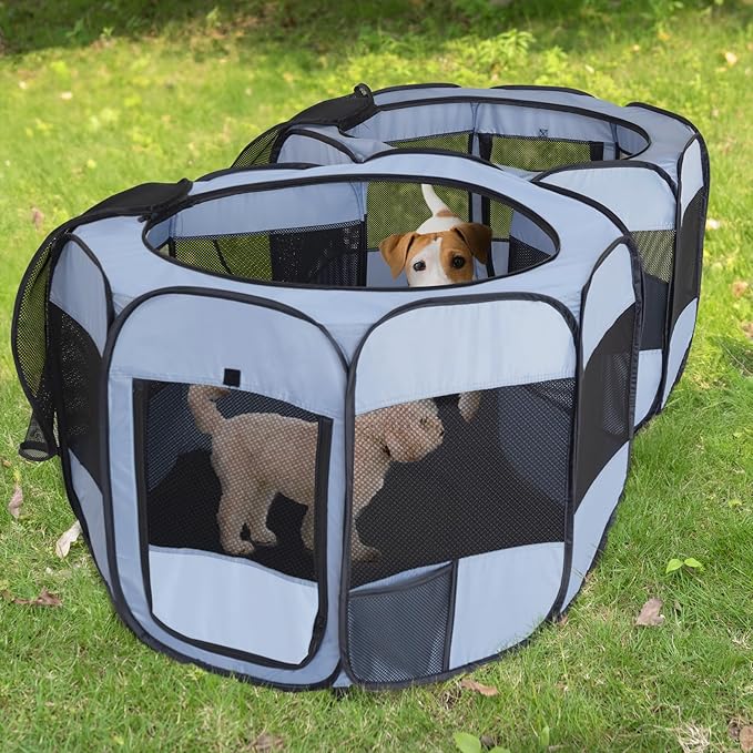 2-in-1 Dog Playpen, Pop Up Cat Puppy Pet Playpen, Indoor Outdoor Cats Enclosed, Cat Tent Crate Cage Kennel, Portable Playpen for Kitten and Small Animals(No Divider, Unified Space)