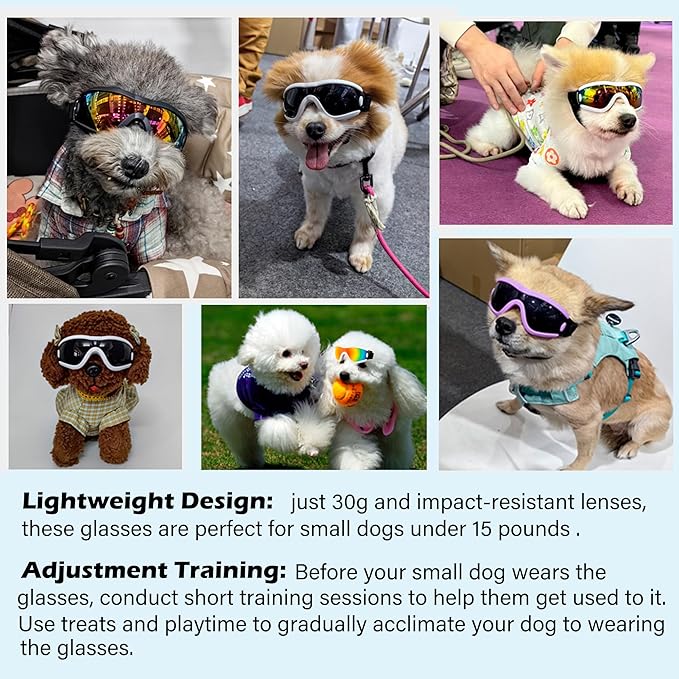 Small Dog Sunglasses with Adjustable Strap UV Protection, Winproof Puppy Sunglasses, Suitable for Dogs Eyes Protection，Soft Dog Goggles