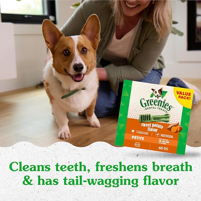Greenies Petite Dental Dog Treats, Sweet Potato Flavor, 36 oz. Pack (60 Treats)