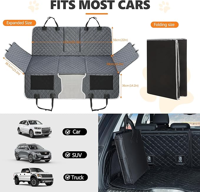 Back Seat Extender for Dog,Waterproof Hard Bottom Dog Car Seat Cover for Back Seat Protector,Foldable Camping Pet Hammock Bed,Easy Clean Travelling Accessories Car SUV Truck (Gray)
