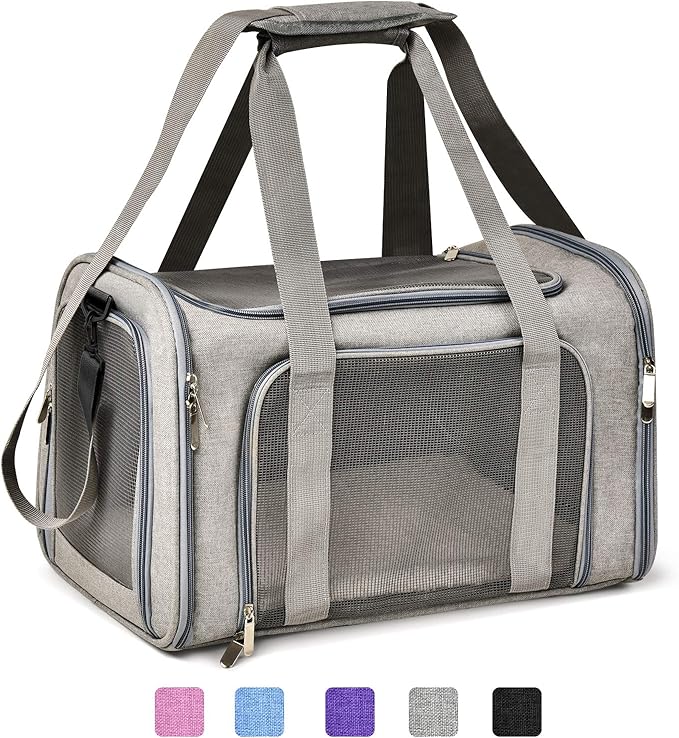 Large Dog Cat Carriers Puppies up to 25Lbs, Big Dog Carrier Soft Sided, Collapsible Travel Puppy Carrier - Large - Grey