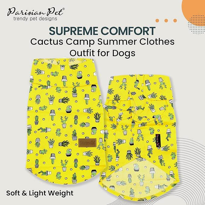 Parisian Pet Cactus Cap Dog Beach Outfit - 100% Cotton Summer Clothes - Stylish Dog Costume - Breathable, Cool, Machine Washable - XL3