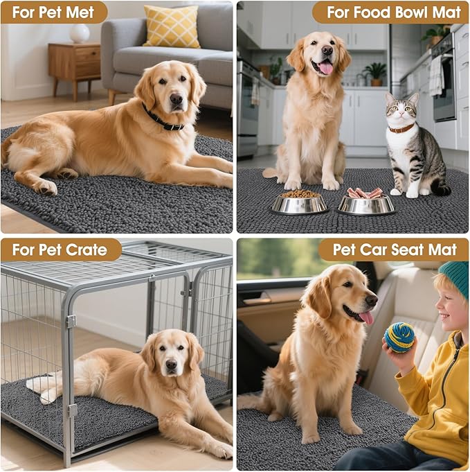 IM HOME Extra Large 71" x 25" Grey Dog Door Mats for Muddy Paws, Chenille Absorbent Dog Mat, Non Slip Heavy Mud Mat for Dogs, Soft Pet Bed Mat for Entryway, Mud Paws, Inside Floor