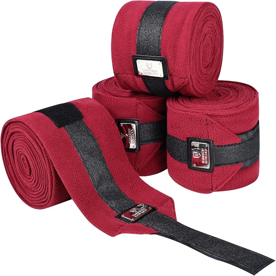 Harrison Howard Horse Polo Wraps Upgrade with Bling Leg Wraps for Horses 4-Pack Fleece Leg Wraps Stable Supplies Burgundy M